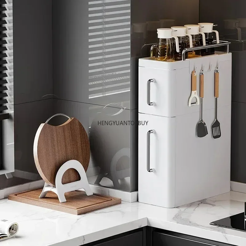 2/3 Layer Spice Storage Rack Kitchen Organize Spice Shelf Pull-Out Efficient Locker with Hooks Wheels Integrated Sl-im C 5