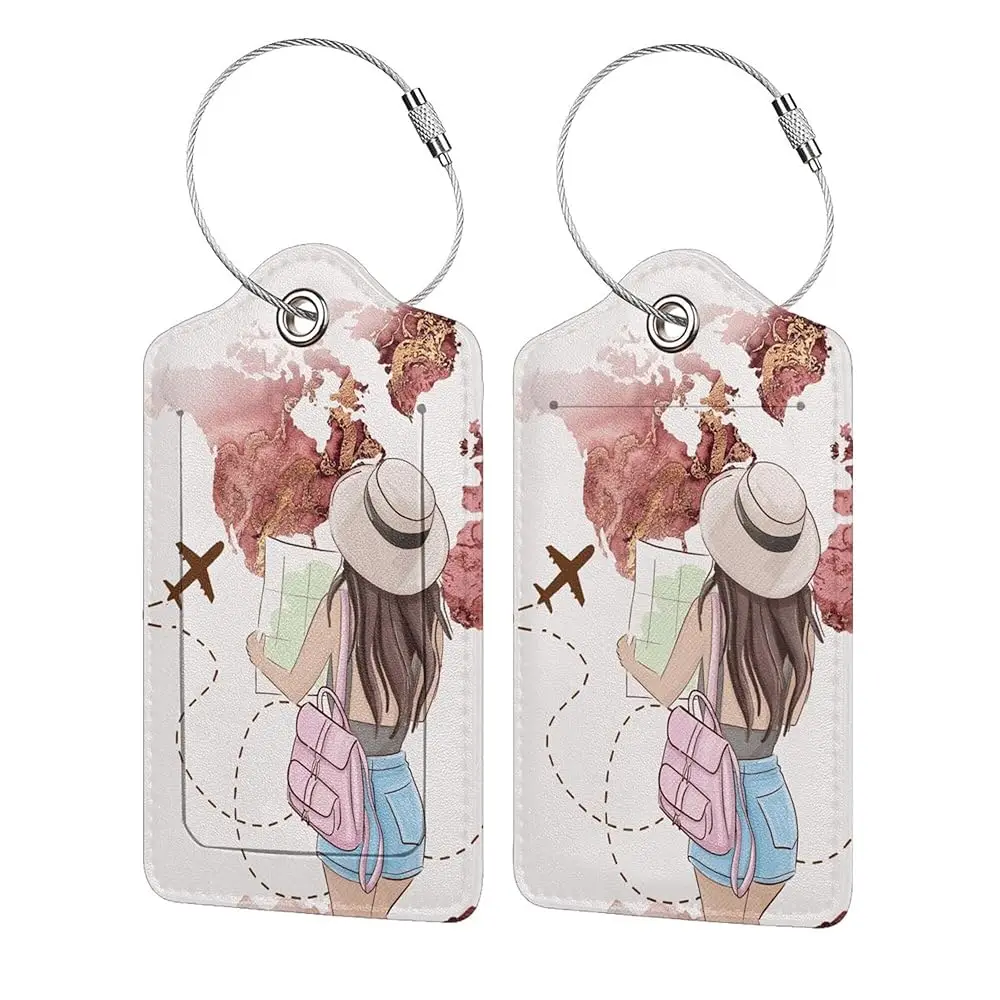 

Free Shipping2 Pack Luggage Tags for Suitcase,Travel Girl PU Leather Travel Luggage Tag with Privacy Flap, Name ID Label and Met