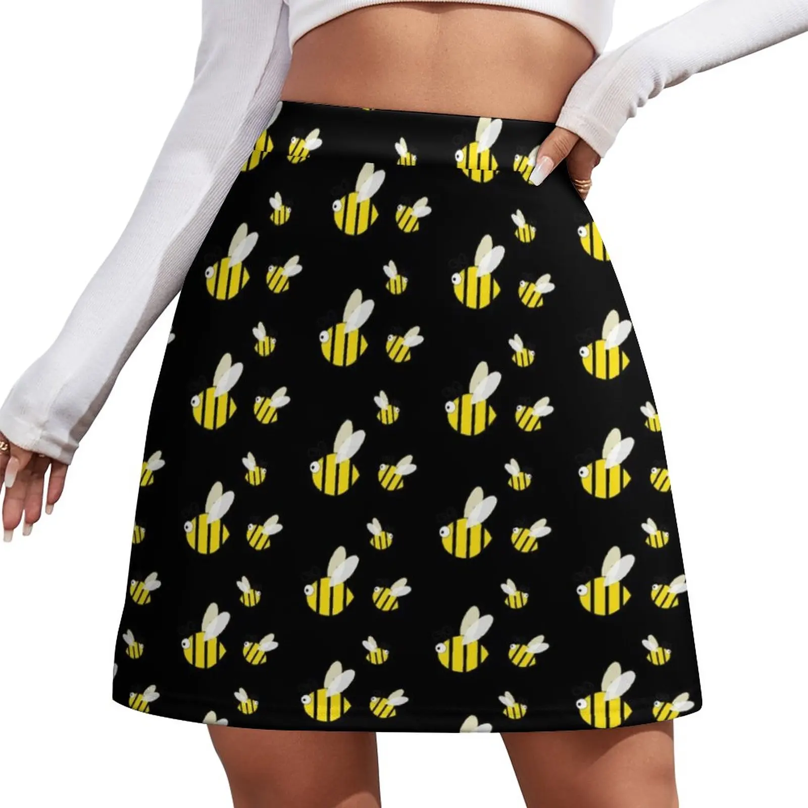 

Cute bee on black background. Check my other bees. Mini Skirt summer dress women 2023 japanese fashion Miniskirt