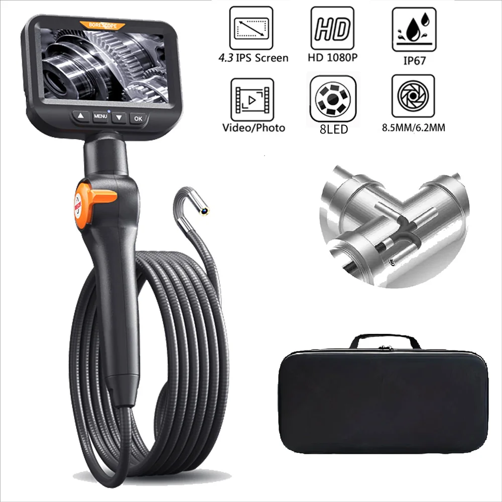 

Two-Way Rotary 360° Industrial Piping Endoscope Camera Borescope Inspection Camera Endoscope 4.3'' IPS Screen 8.5mm/6.2mm 1080p