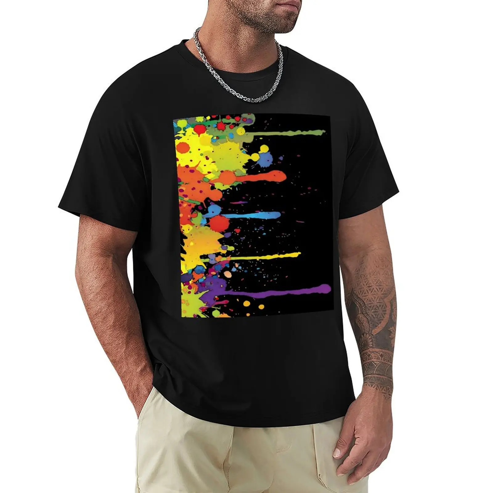 

Crazy multicolored running SPLASHES vertical T-Shirt Summer Print Short Sleeve Tee