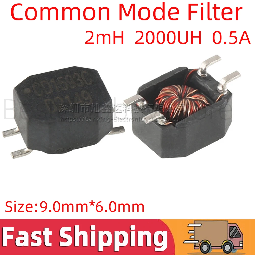 5pcs CD1593C  SMD SMT Common Mode Choke Filter Inductor 2mH 2000UH 0.5A Switching Power Supply Filter Magnetic Coil