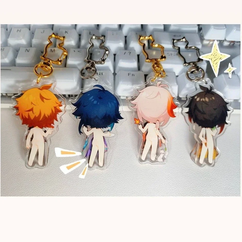 Cute Game Impact Zhongli Xiao Childe Retooling Change of Clothes Key Chain Acrylic Figure Keychains Metal Key Ring Jewelry Gifts