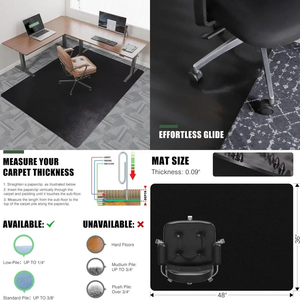 

Large 50 x 60 Office Chair Mat for Carpet, Non-Slip Heavy-Duty Floor Protector with Spikes for Home and Gaming Chairs (Black)