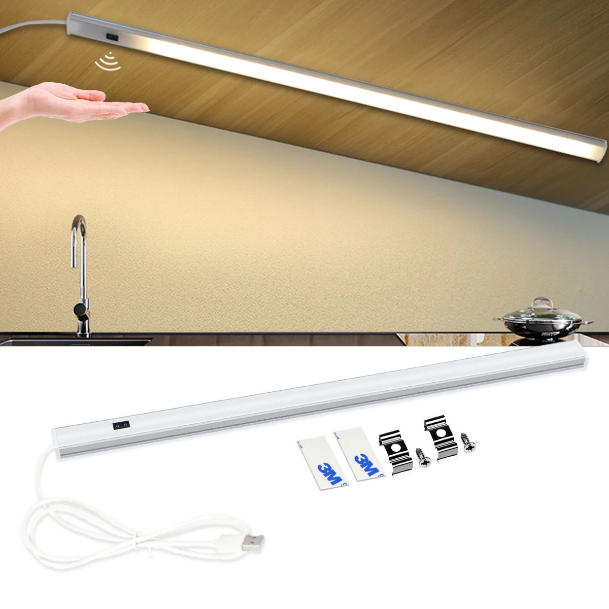 30/40/50CM LED Bar Cabinet Light PIR Motion Hand Sweep Sensor Night Light USB Plug For Kitchen Bedroom Closet Bedside Night Lamp