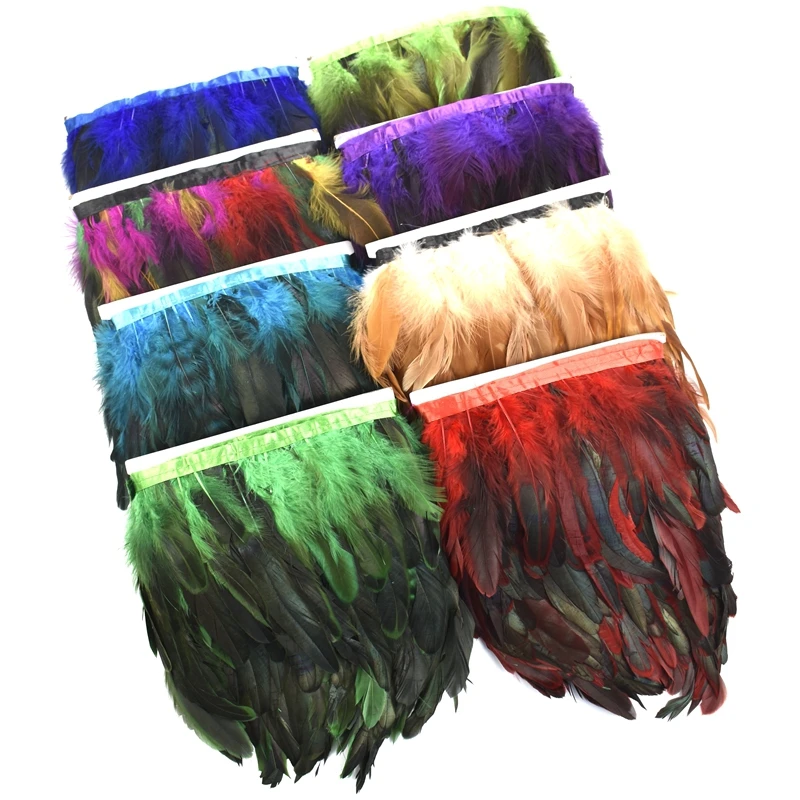 

10Meter Rooster Feathers Tassel Fringe Trim on Tape Cock Pheasant skirt with Feather Trims Clothes Dress Ribbon Sewing Trimmings