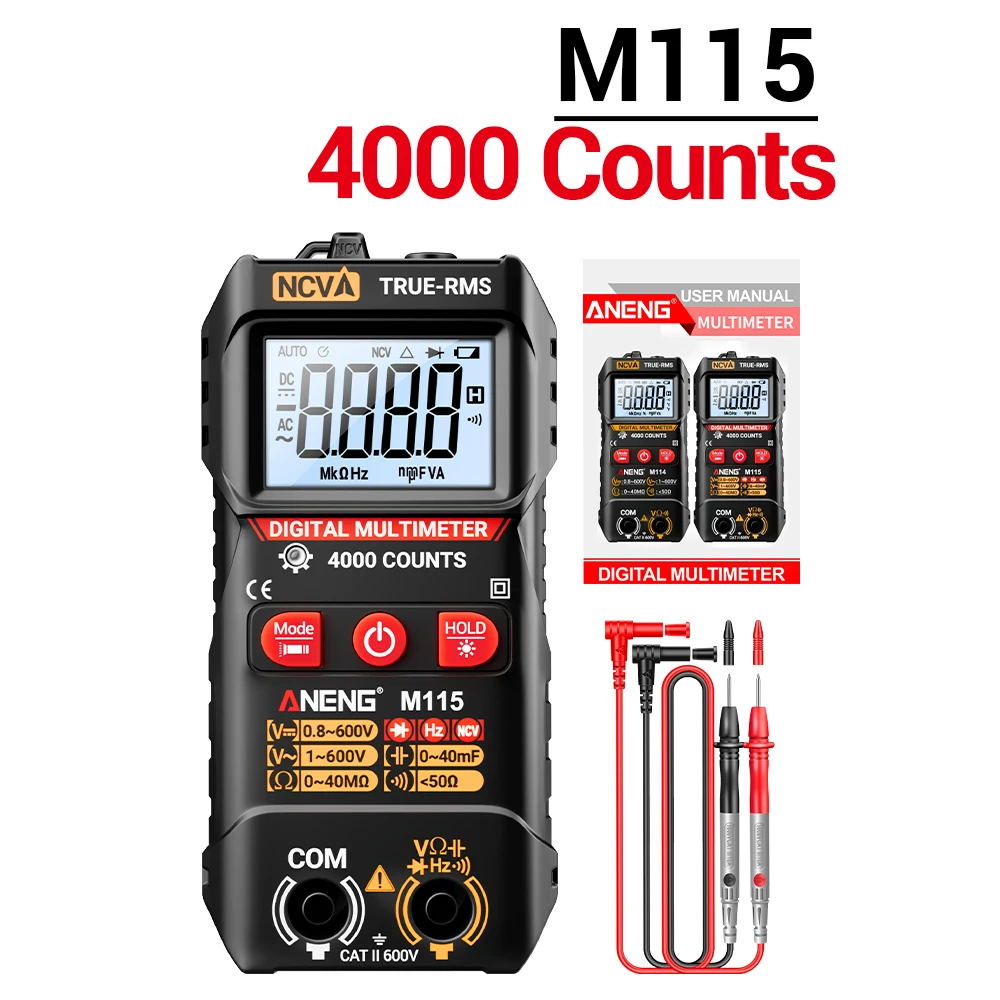 M114 M115 Multímetro 4000 Contagens Display Digital Tester com Capacitância e Hz Medição de Frequência Ferramentas de Teste Multifuncionais