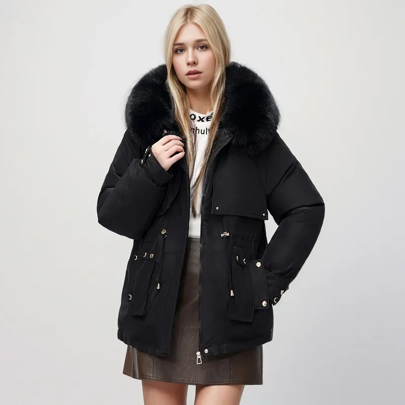 2024 New Winter Padded Jacket Women's Down Cotton Jacket Fur Collar Thicken Warm Parkas Fashion Female Elegant Loose Coats