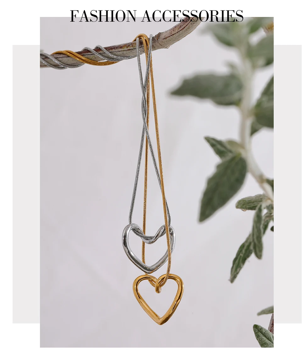 Yhpup Minimalistische goldene Edelstahl-Herz-Hohl-Anhänger-Halskette für Frauen, rostfrei, stilvoller Charm-Schmuck, Bijoux Femme – Detail 8
