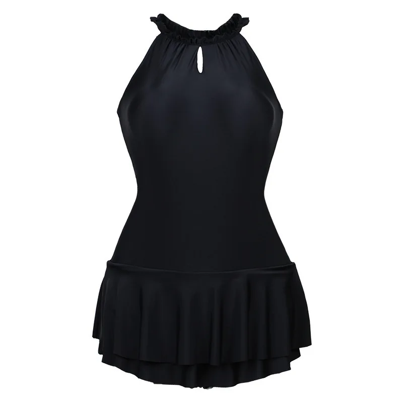 Korean ins wind one-piece skirt conservative cover belly slim sexy backless small chest gathered hanging neck girl swimsuit