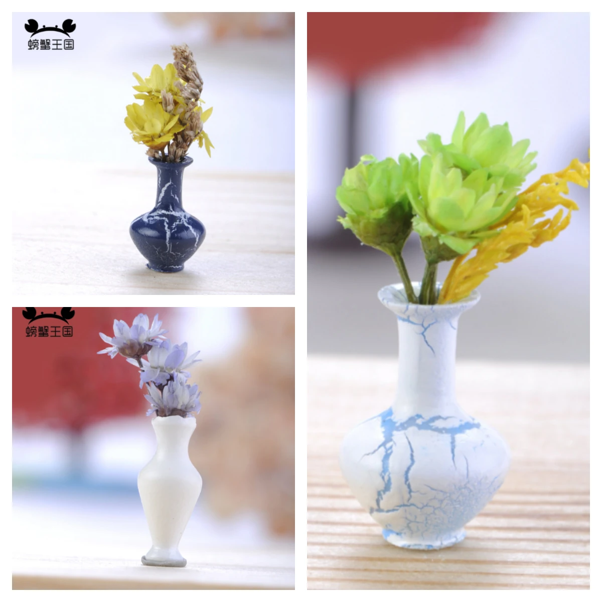 5Pcs Dollhouse Miniature Resin Simulation Vase Green Plant Flower White Vase Pot Flower Furniture Dollhouse Decor Accessories