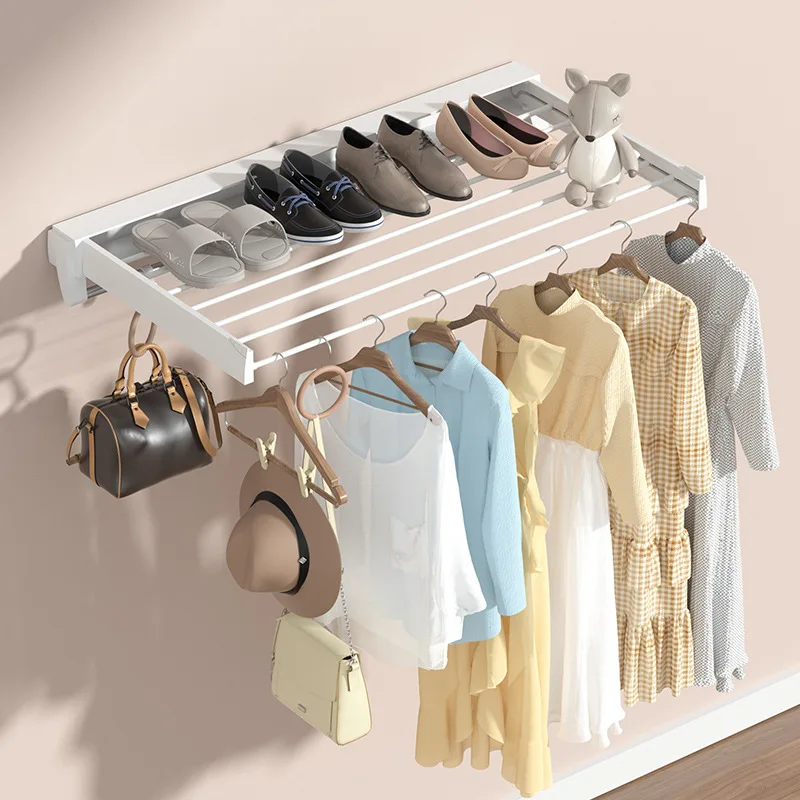 

Foldable Clothes Drying Rack Extendable No Drill Invisible For Bathroom Balcony Towel Hanger