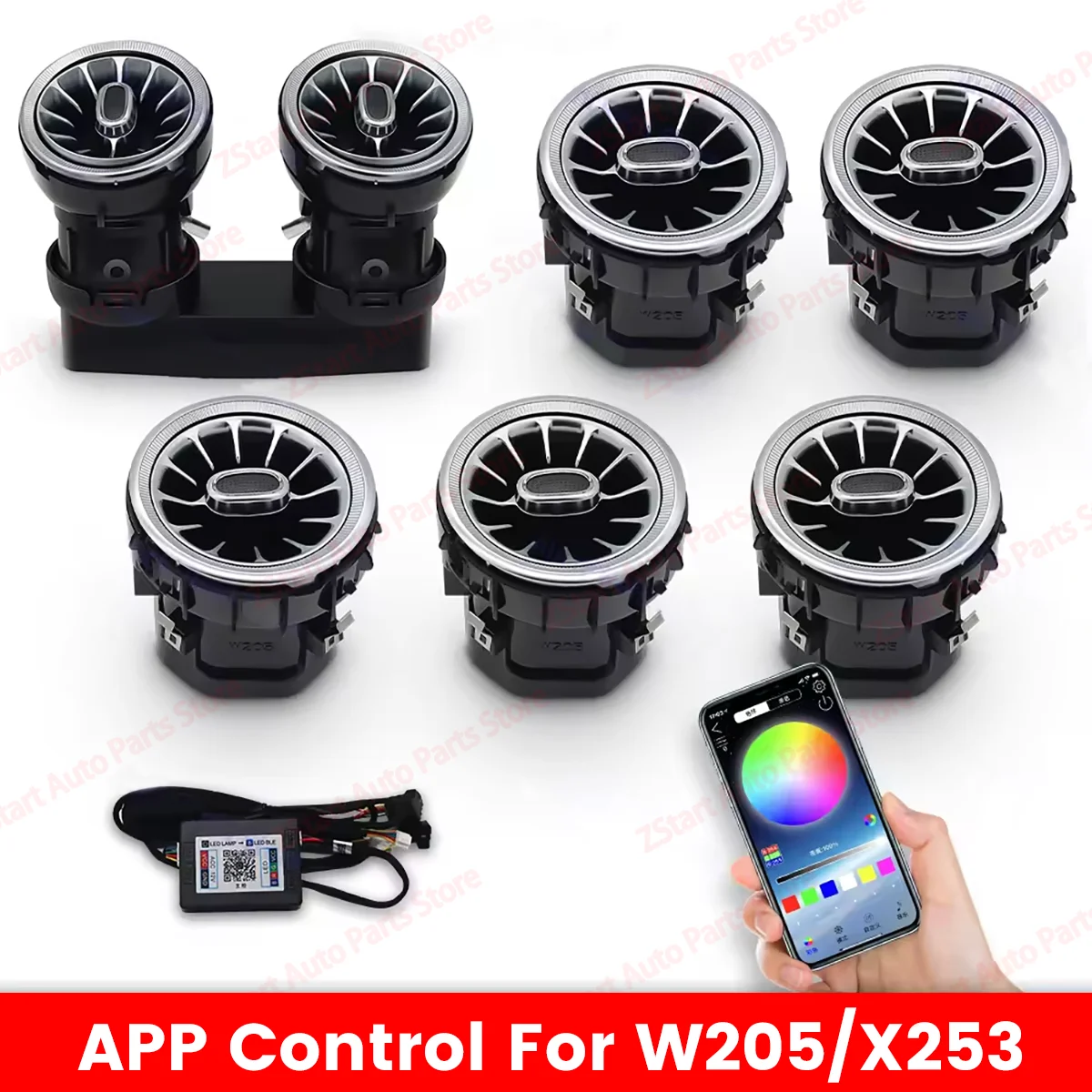 256 kleuren LED Vent Voor Mercedes Benz W205 x253 W213 W177 W118 W117 W176 X156 W222 APP Controles Air vent Nozzle Omgevingslicht