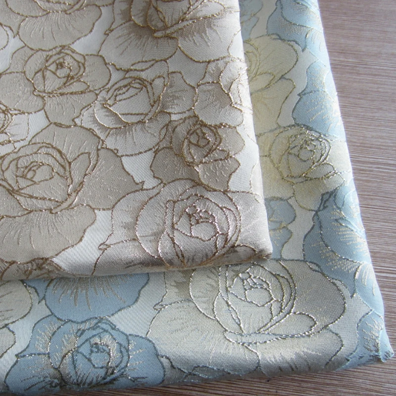 

1x1.4m Big Rose Satin Brocade Fabric 3D Embossed Gold Silver Yarn-Dyed Flower Jacquard Fabric DIY Evening Dress Children's Wear