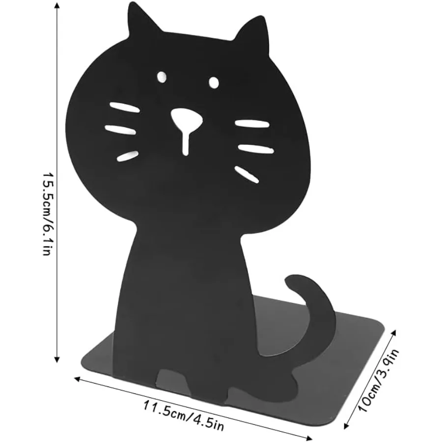 منظم كتب قطة لطيف وسميك معدني قوي ومتين للمكتبة والمدرسة والمكتب والمنزل والدراسة زوج واحد باللون الأسود #2