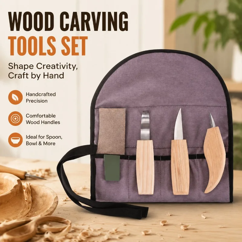 Wood Carving Tools Set Manual Wood Chisel Knife Set, Chrome Steel Spoon Bowl Gouge Knives for Woodworking Sculpture