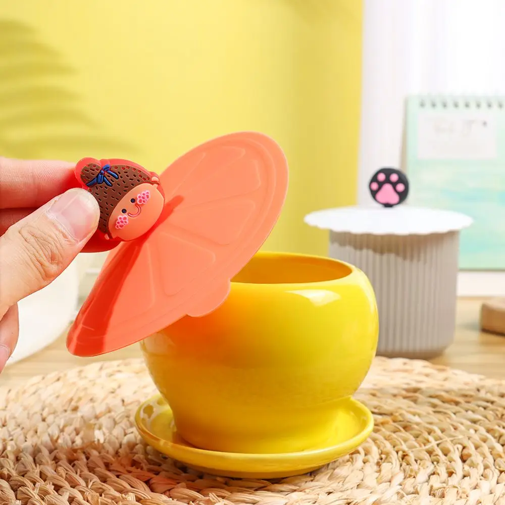 Cute Tea Coffee Lids Cap Reusable Dustproof Leakproof Silicone Cup Cover Suction Cup Cover