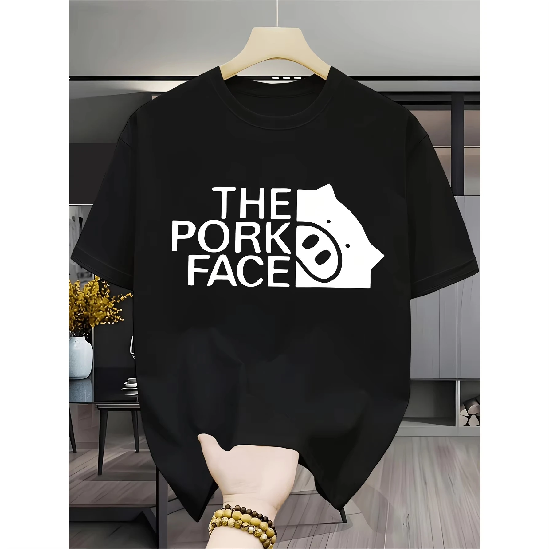 Fun Parody T-shirt Cute Pork Face Women's Comfortable Home Clothes Round Neck Unisex Daily Wear Funny Pig Cartoon Graphic Casual