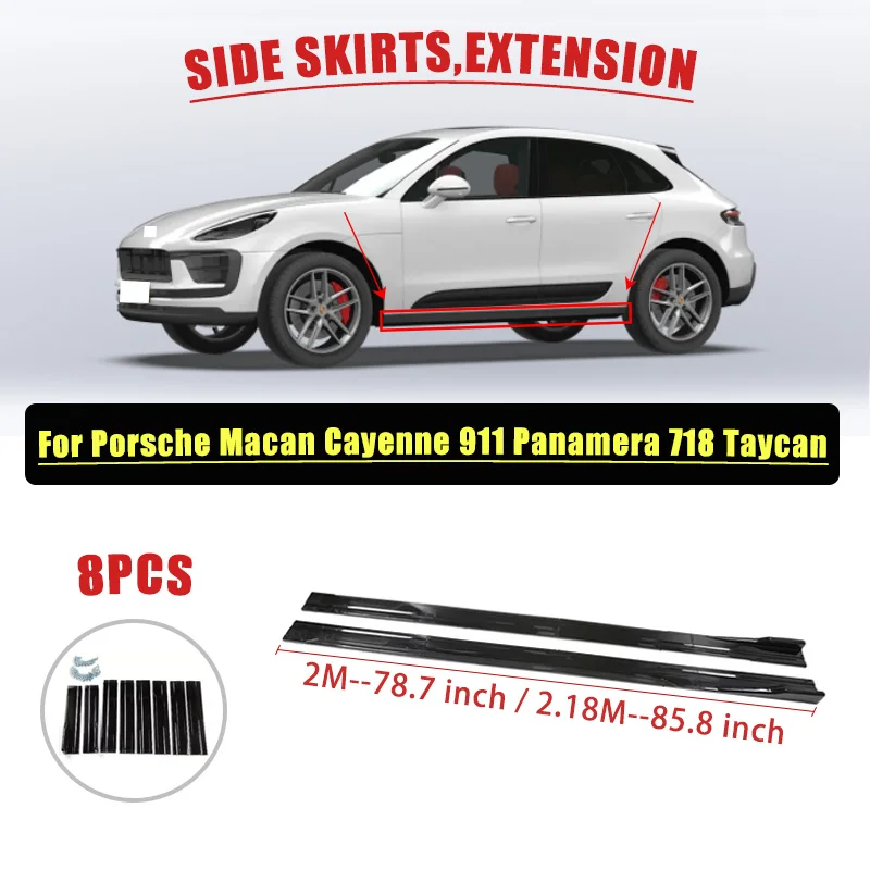 

For Porsche Macan Cayenne 911 Panamera 718 Taycan Car Side Skirt Plate Lip Separator Bumper Racing Side Spoiler 8PCS 2M/2.18M