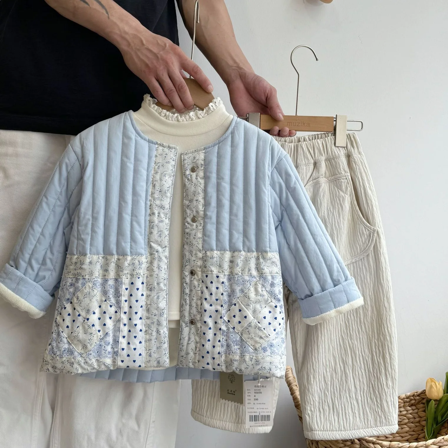 女の子用コットンパッド入り衣類,花柄クリップ,ワイドレッグパンツ,丈夫,暖かく,柔らかくてかわいい,秋冬,新品,2020