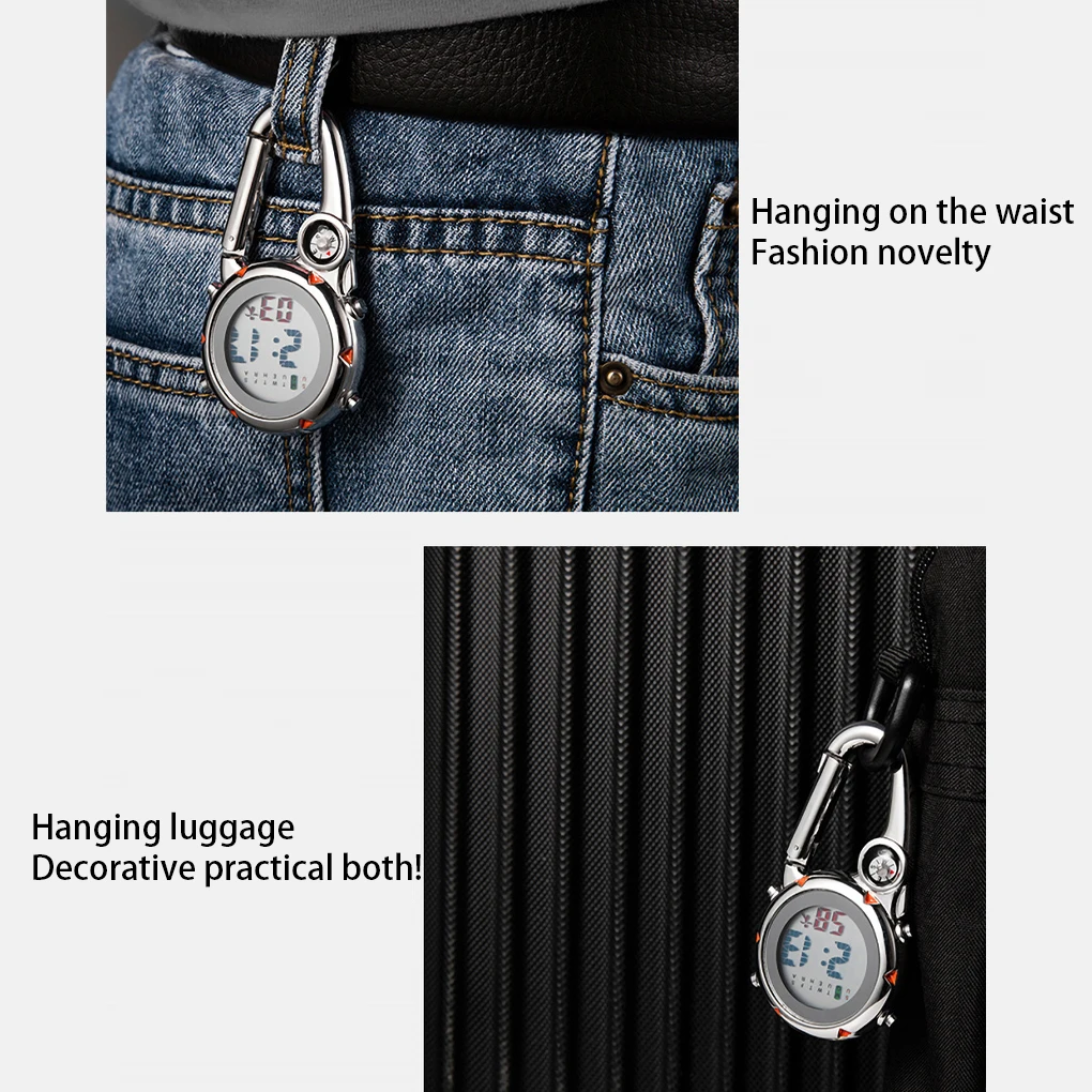 Digital Carabiner Clip Watches Clock Fashion Luminous Fob Watch Men Temperature Week Display Clocks Gift