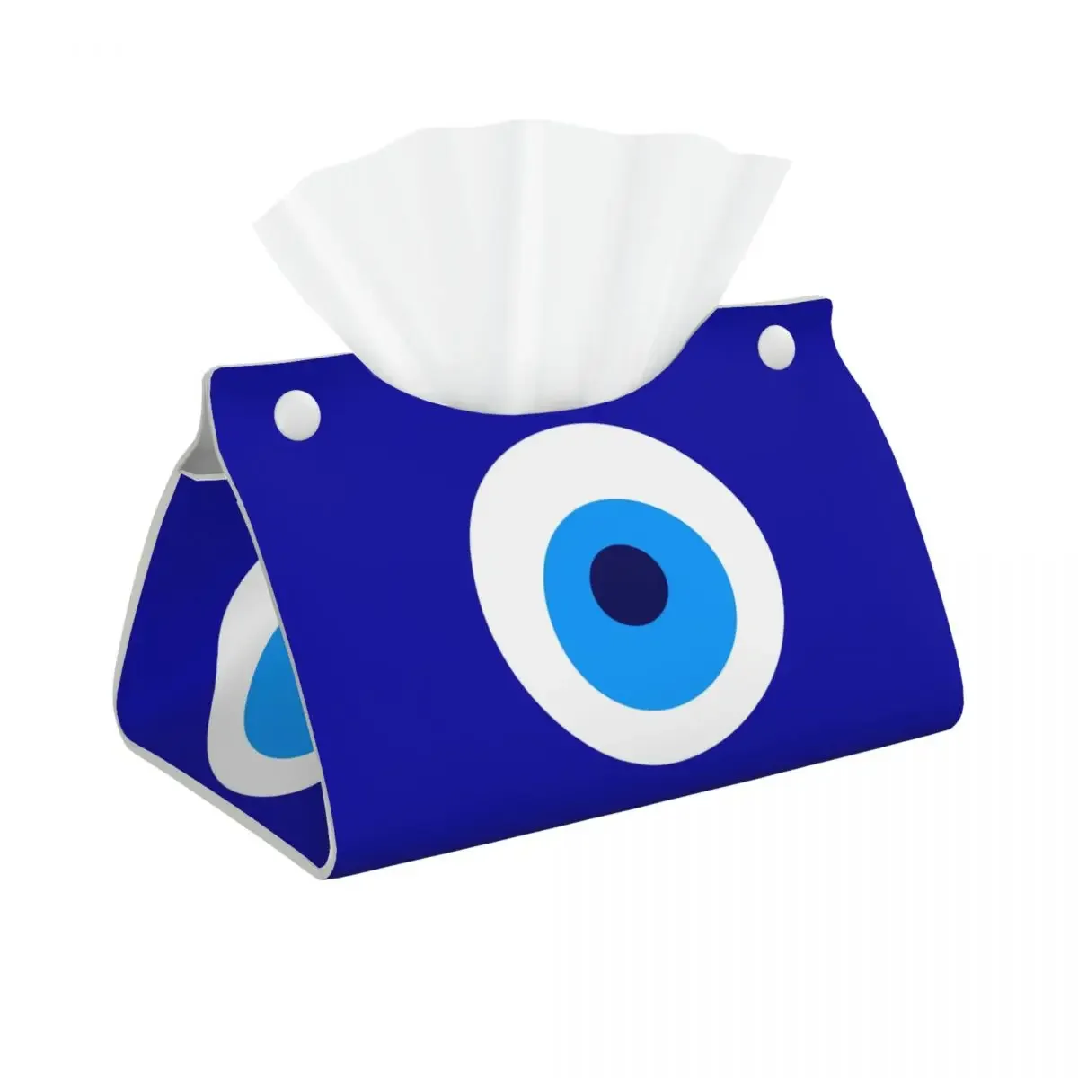 Custom Nazar Evil Eye Protection Symbol Tissue Box Cover PU Leather Rectangular Amulet Turkish Facial Tissues Holder for