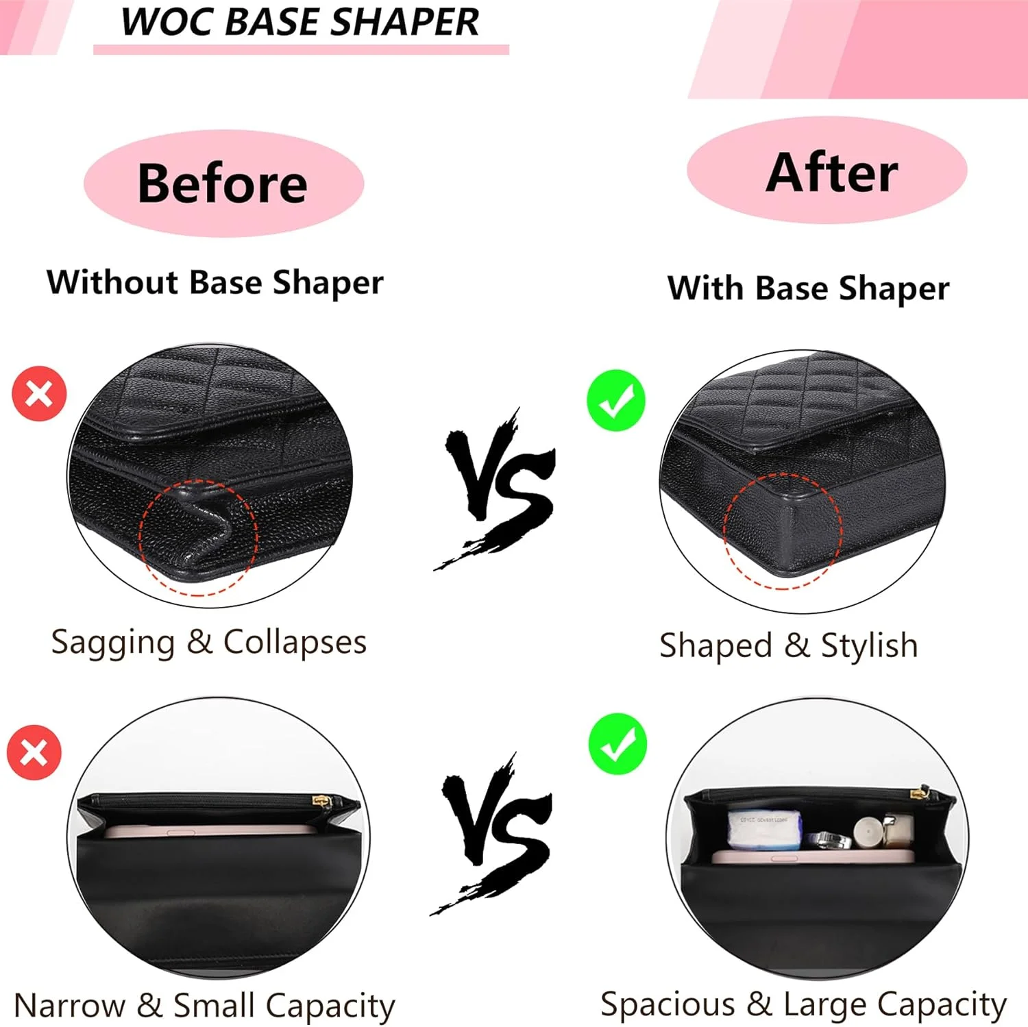 Base Shaper for WOC Handbag Purse Bottom Insert for Wallet on Chain Bags WOC Shaper Felt Bag Shaper Saver WOC Base Shaper