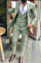 Green Men Suit Slim Fit Formal Business Office Casual Suits For Male Wedding Groom Tuxedo Party 3 Pieces (Jacket+Pants+Vest )