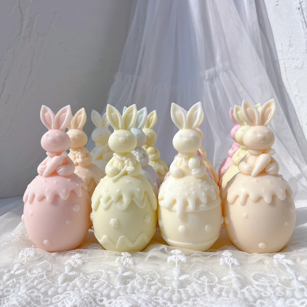 Three Designs Carrot Animal Wax Mould Home Decor Easter Egg Rabbit Silicone Candle Molds Flower Bunny Silicone Mold