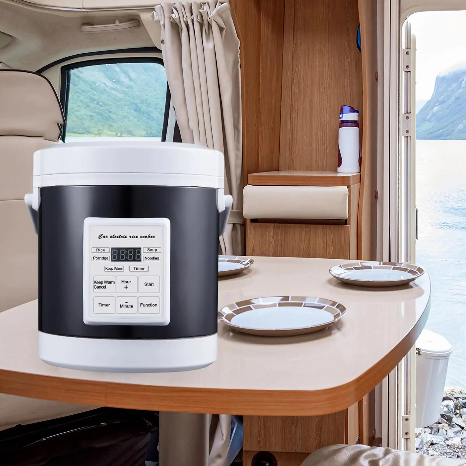 1.6l mini panela de arroz para carro, caminhão para viagens, acampamento 12-24v lancheira elétrica para cozinhar sopa arroz mingau macarrão