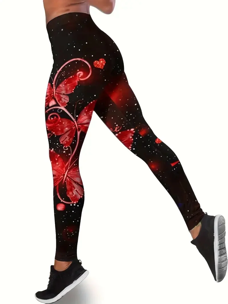 Women wear butterfly print hip lift skinny basic casual leggings women\'s pants every day