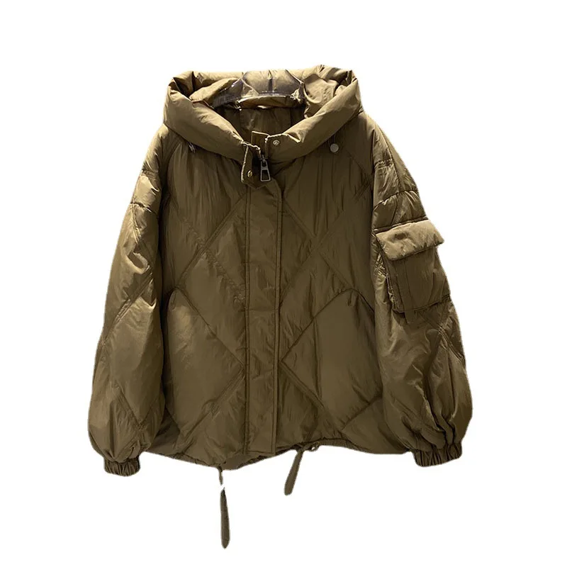 Women's Winter Top Coat Down Jacket White Duck Down Pocket Large Size Thick Warm Retro Simple Comfortable Casual Niche Versatile