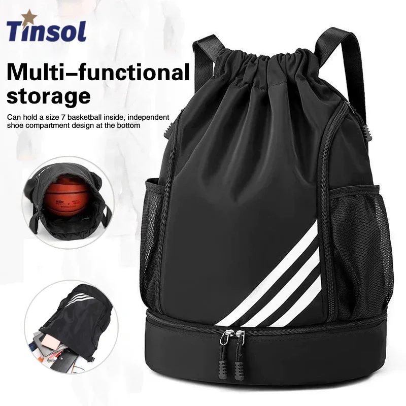 TINSOL NUOVA vendita calda Zaino con coulisse Softback Grande capacità Tasche separate ad asciugatura rapida Borsa da basket per nuoto Uomo Donna