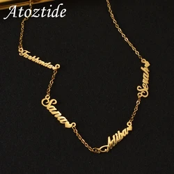 Atoztide Personalized Custom Multiple Names Necklace Stainless Steel for Women Family Choker Pendant Chain Birthday Jewelry Gift