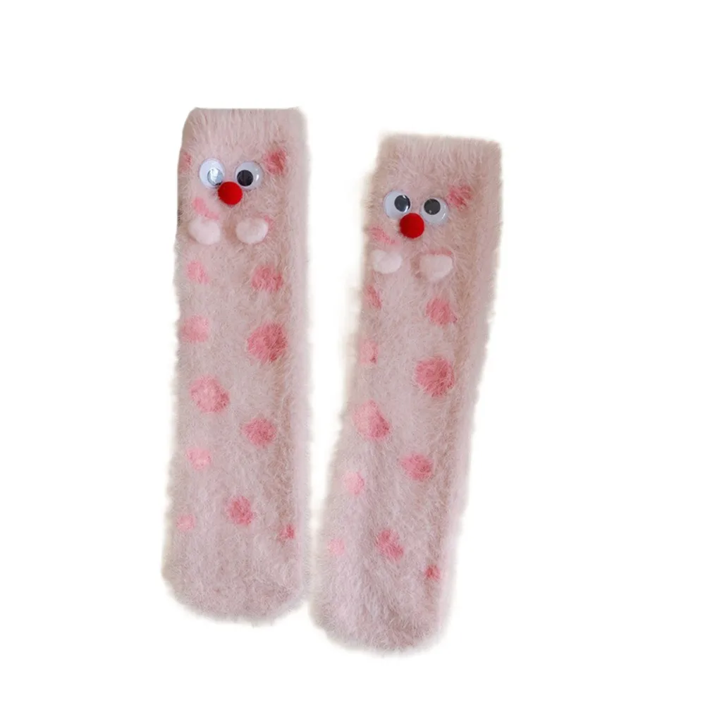

Ins Cartoon Eyes Mink Fur Socks Cute Eyes Soft Plush Dot Socks Hosiery Pile Up Thicken Warm Socks Women