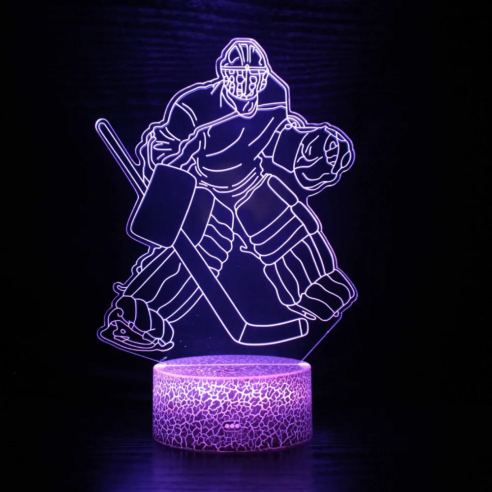 Hockey Player 3D Lamp LED Night Light 7 Color Changing Boys Room Decor Birthday Christmas Gifts for Kids Hockey Sports Lovers