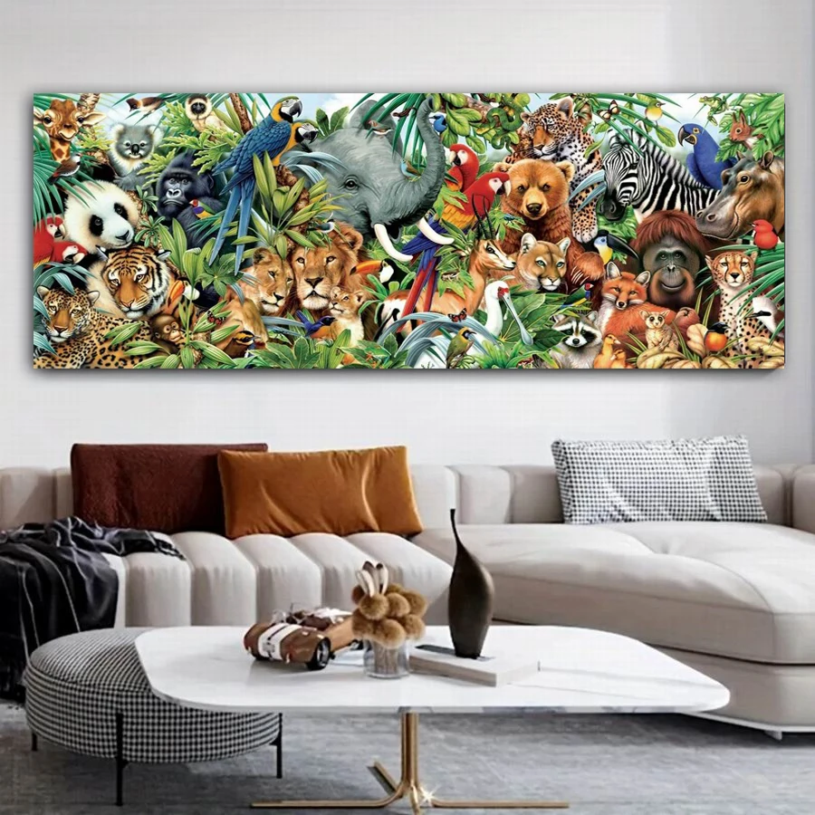 

New Diamond Painting Extra Large Size Wild Animal World Diy Mosaic Embroidery Elephant Lion Full Rhinestone Picture Wall Decor