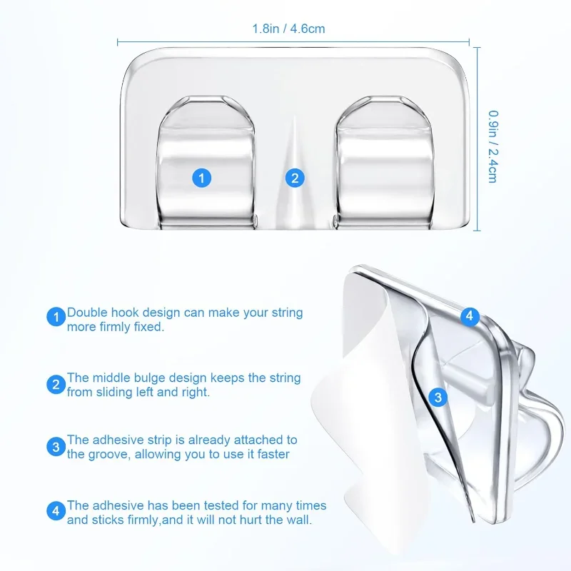 خطافات لمشابك أضواء سلسلة خارجية 26 قطعة خطاف إضاءة عالي التحمل مع شرائط لاصقة مقاومة للماء لتعليق إضاءة عيد الميلاد #3