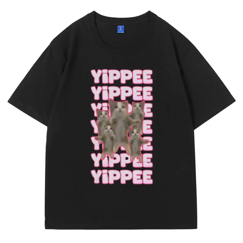 

Yippe Funny Cute Happy Cat Jumping Meme Graphic T Shirts Summer Men's Women's Fashion T Shirts Casual Cotton T-shirt Streetwear