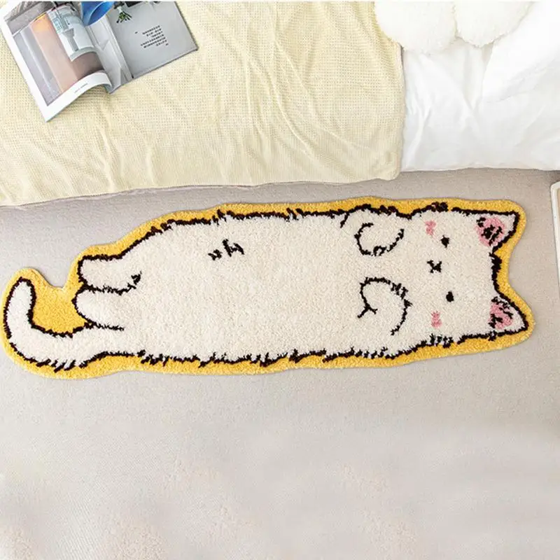 40x120cm Kawaii Cat Shaped Rug Carpet Irregular Soft Plush Bedside Carpet Non-slip Bedroom Floor Mat Doormat Cat Rugs Floor Mat