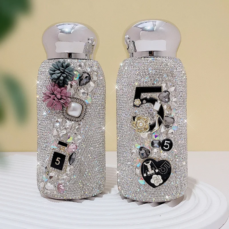 High-value diamond-studded thermos cup stainless steel full diamond crystal water cup girl's souvenir gift