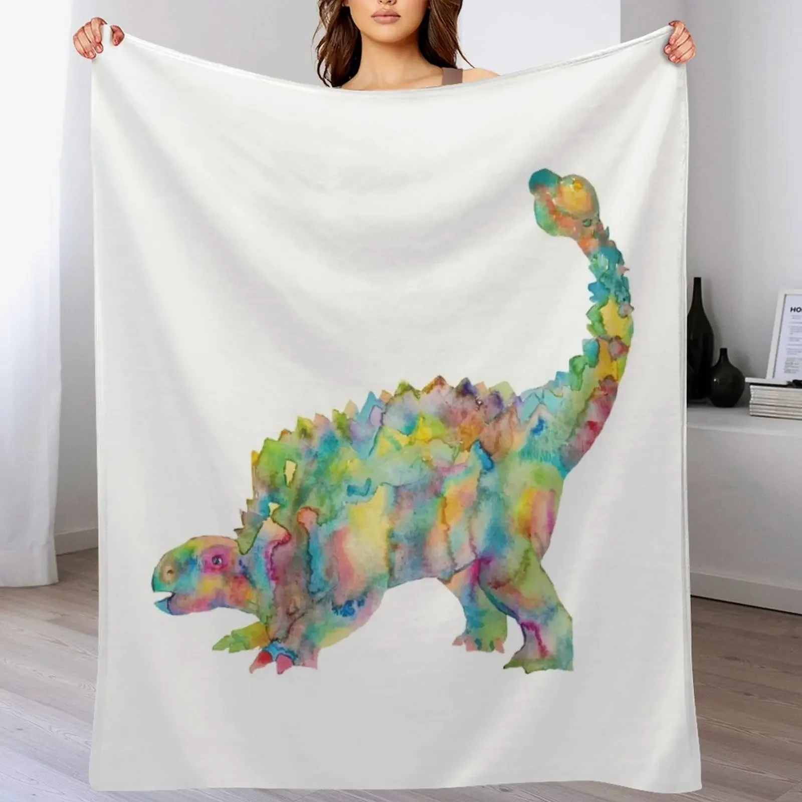 Ankylosaurus dinosaur painting watercolour Throw Blanket Travel Size Cozy Blanket for Plane Train