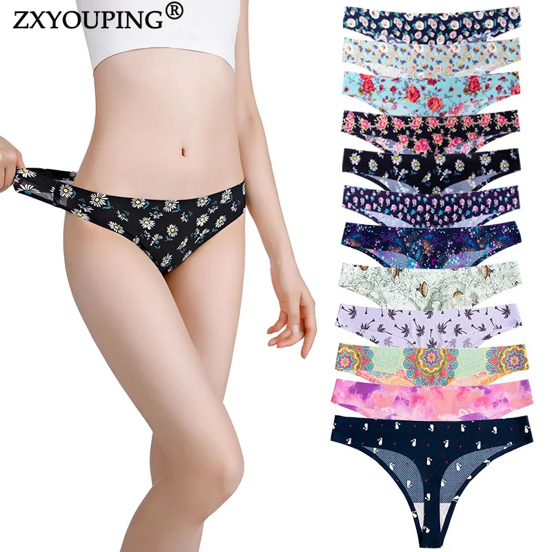 A Variety of Sexy and Tempting Hot Seamless Printed Breathable One-piece Girl Mid-waist Soft Breathable Thongs