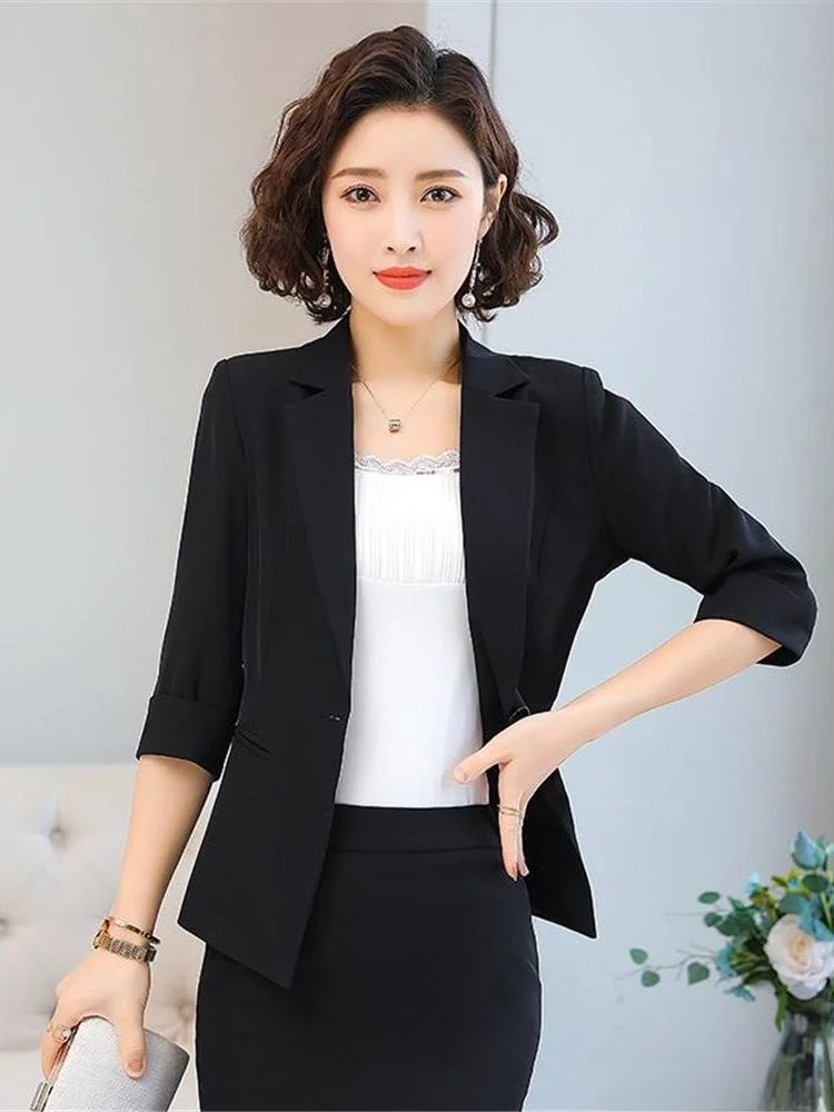 بدلة Bla ort Sve Jaet للسيدات لربيع وصيف العمل الجديد orm Ele Seven-Five Sve قميص رسمي Cleanfit Sle #4