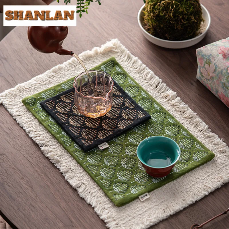 Sashiko Embroidery Dandelion Pot Bearing Holder Teaware Heat Insulation Pad Dry Soaking Table Tea Tray Coasters Cha Ornaments view 4