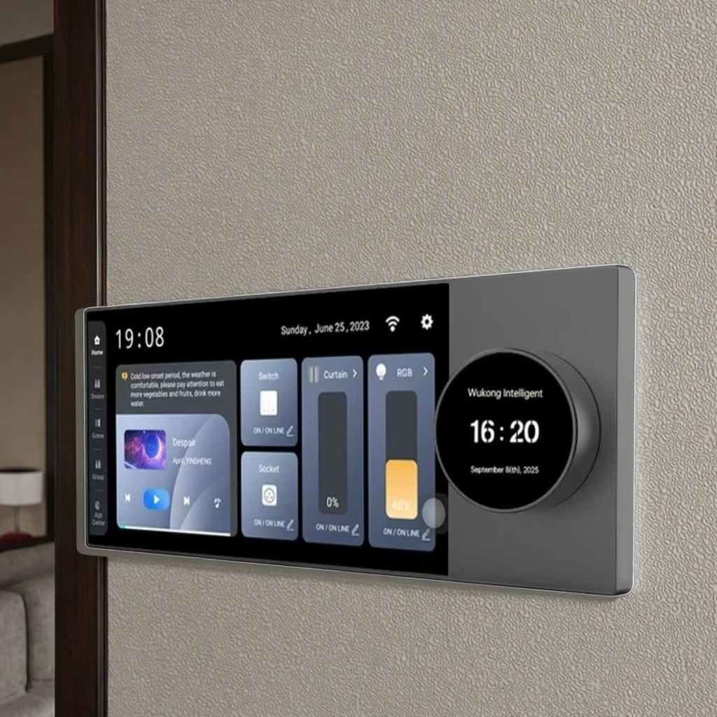 F6 Hotel Tuya Smart Life App Inwall Smart Home Control Panel Touch Screen 6 Inch with Knob Zigbee Gateway BLE 2 Light Control