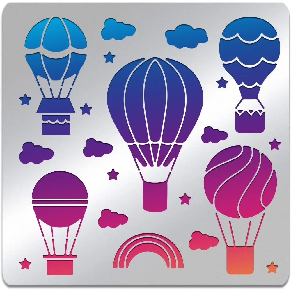 Heißluftballon-Schablonen, wiederverwendbar, Regenbogenwolke, Edelstahl-Schablonen zum Basteln und Malen auf Holz, Bodenfliesen, Wand