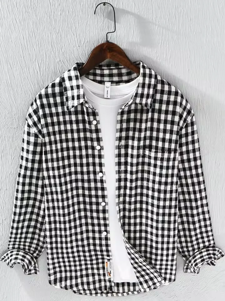 Men's Casual 100% Cotton Plaid Shirts Fashion Plaid Shirt Jackets Men Loose Soft Korean Style Shirt Coats for Men Shirt Tops