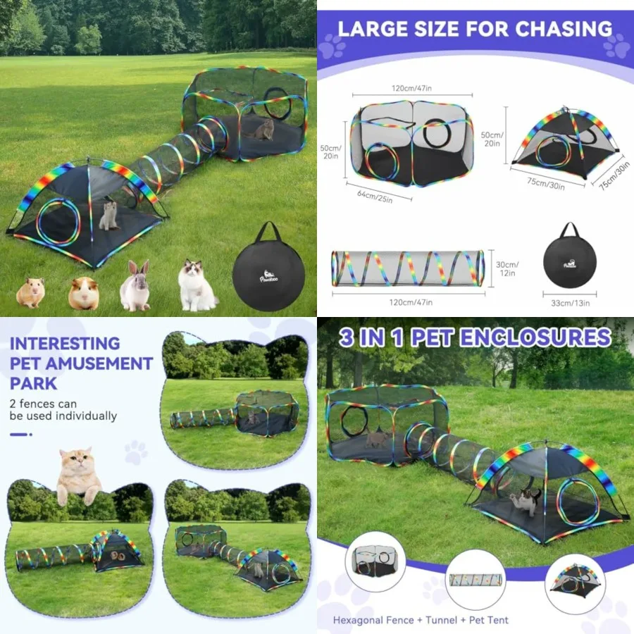 

Rainbow Outdoor Cat Enclosures for Cats Indoor, Patio Portable Mesh Cat Tent, Tunnel, Playhouse with Free Carry Bag and Metal R