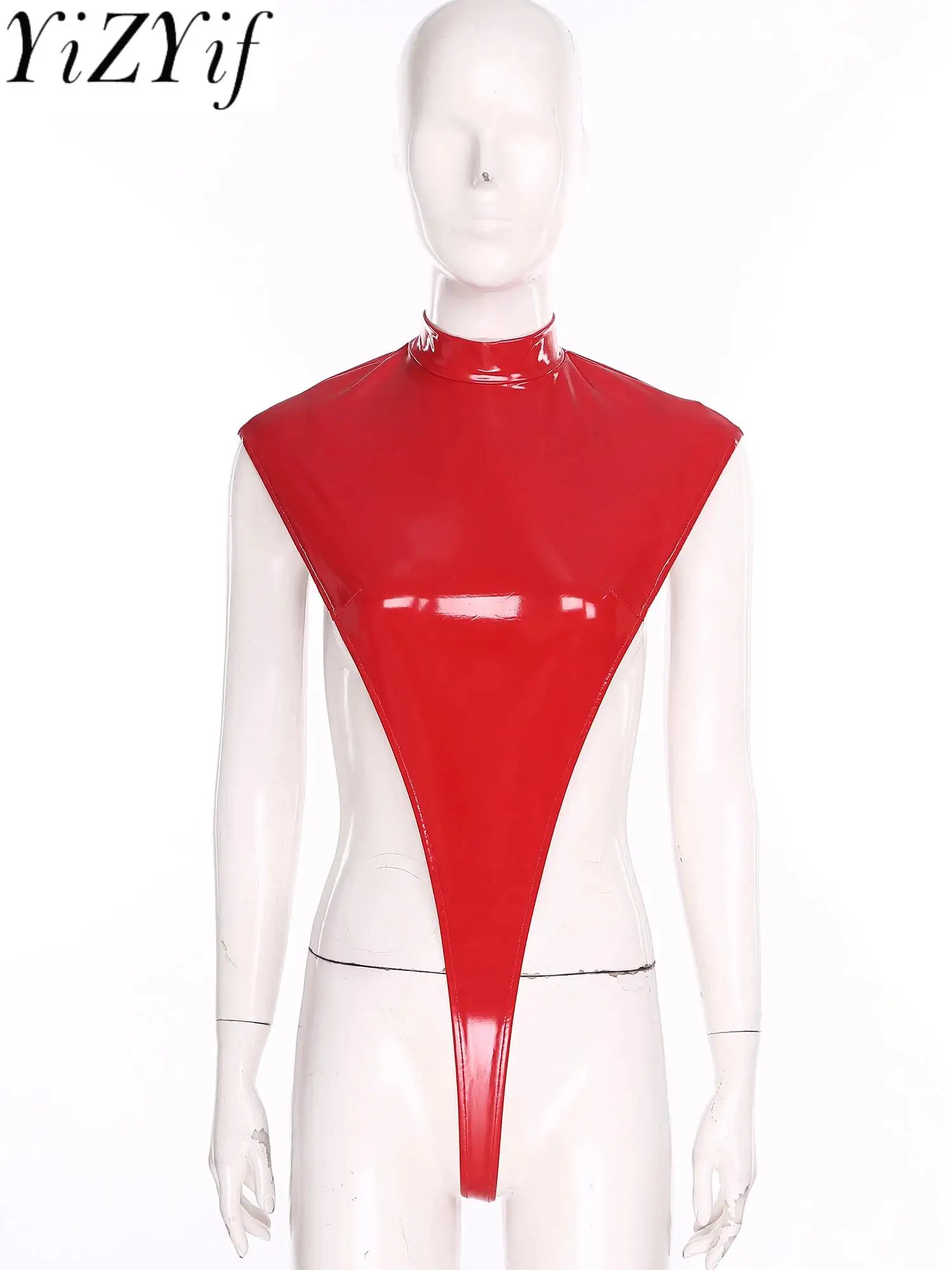 

Women Lingerie PU Leather High Cut Bodysuit Sleeveless T-back Thongs Sling Triangle Jumpsuit for Couple's Role Play Nightwear